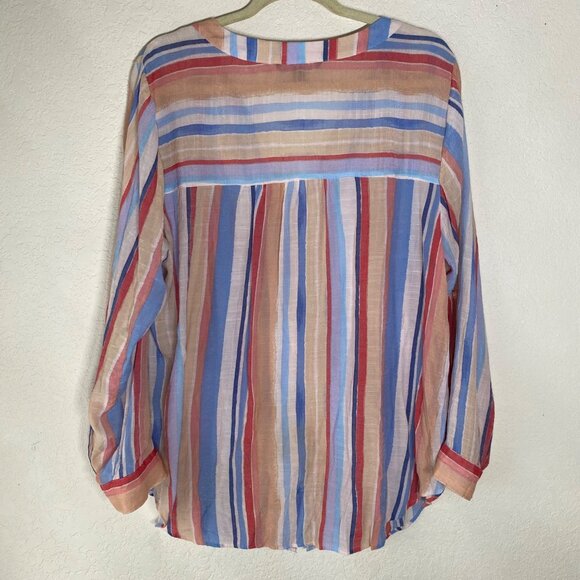 Zac & Rachel Button Up Blouse Woman 1X Striped Coastal Relaxed Beach Resort - Picture 3 of 13